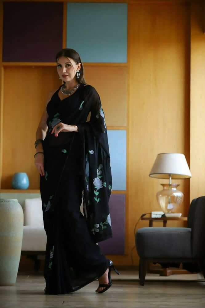 Vamsee Laxmi Black Georgette Saree | Grocsy
