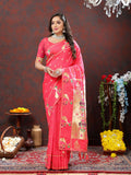 Lorenvalley Fashion Peach Soft Paithani Silk Woven Design Gold Zari Meenakari Weaving Saree | Grocsy