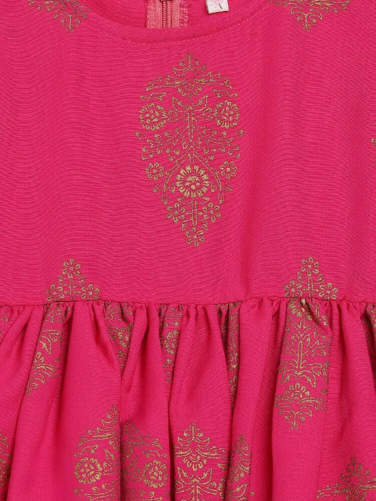Ahalyaa Pink Rayon Printed Kids Kurta Sharara Set For Girls | Grocsy