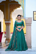 Lorenvalley Fashion Teal NC Silk Plain Lehenga Embroidery Work Choli with Dupatta | Grocsy