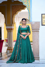 Lorenvalley Fashion Teal NC Silk Plain Lehenga Embroidery Work Choli with Dupatta | Grocsy