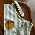Oak & Lily 100% Cotton Kitchen Apron-Green Striped | Grocsy