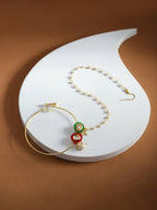 Gold-Polished White Red Stone-Studded Pearl Beaded Nosepin - Ruby Raang | Grocsy