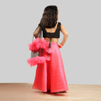 Pink Cow Fashions Black & Pink Ghagra Choli With Frill Dupatta | Grocsy