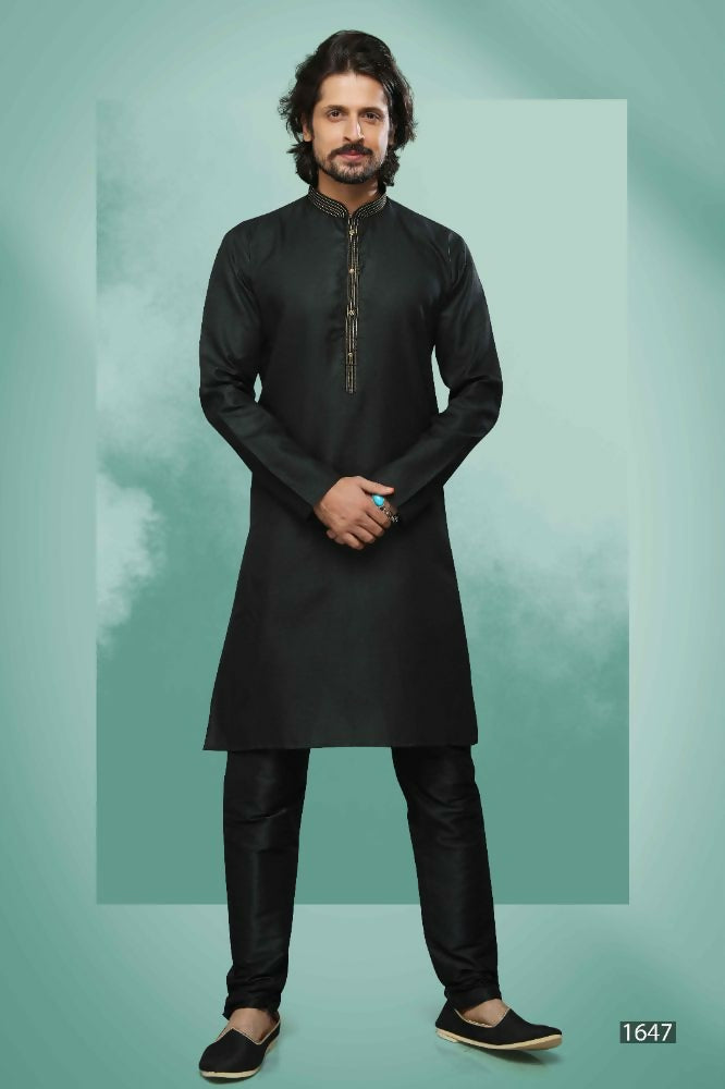 Raivat Ethnic Cotton Pintux Work Kurta Pajama In Black Colour | Grocsy
