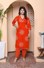 Miravan Womens Orange Floral Print Straight Kurta With Palazzo | Grocsy
