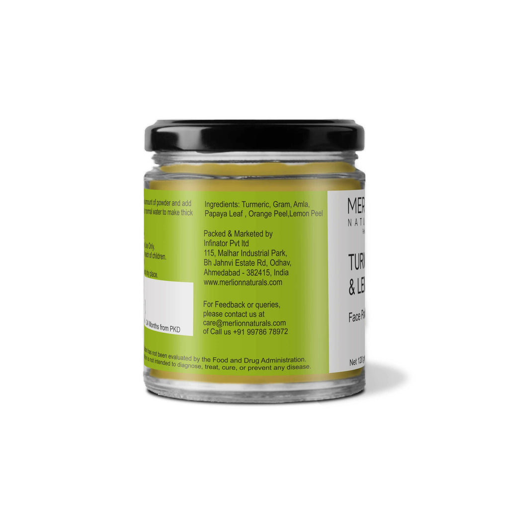 Merlion Naturals Turmeric & Lemon Face Pack Powder | Grocsy