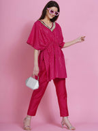 Women Republic Pink Lurex Cotton Kaftan Style Kurta With Pants | Grocsy