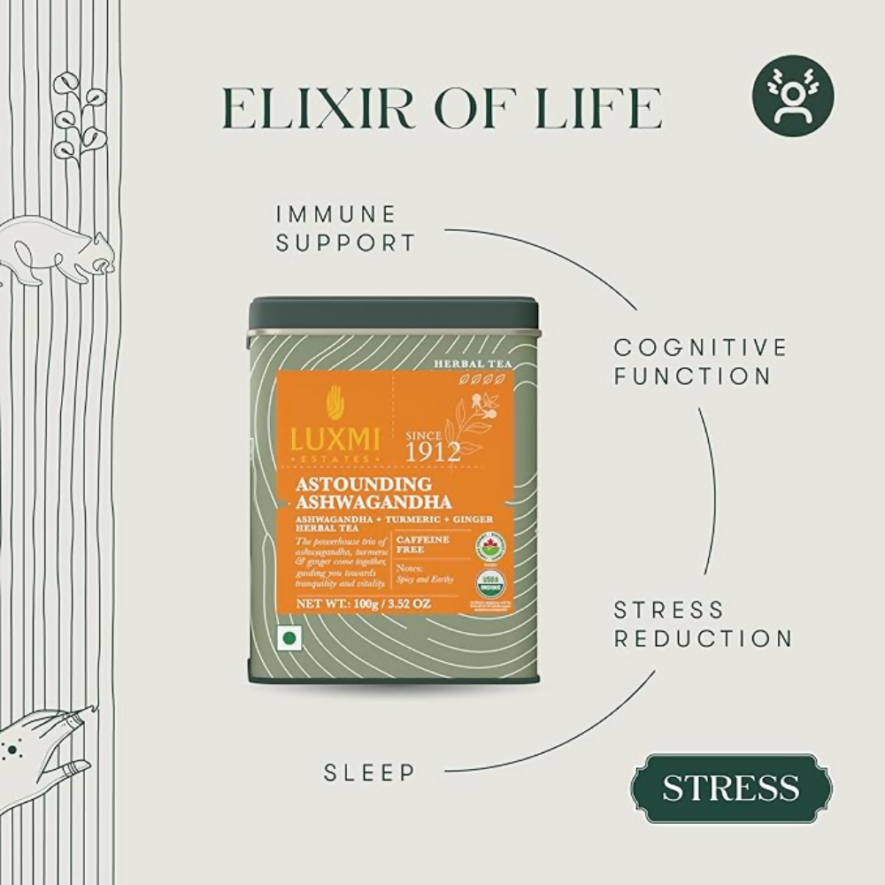 Luxmi Estates Astounding Ashwagandha – Certified Organic Herbal Infusion | Grocsy