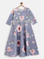 Ahalyaa Light Blue Digital Print Floral Kids Dress For Girls | Grocsy