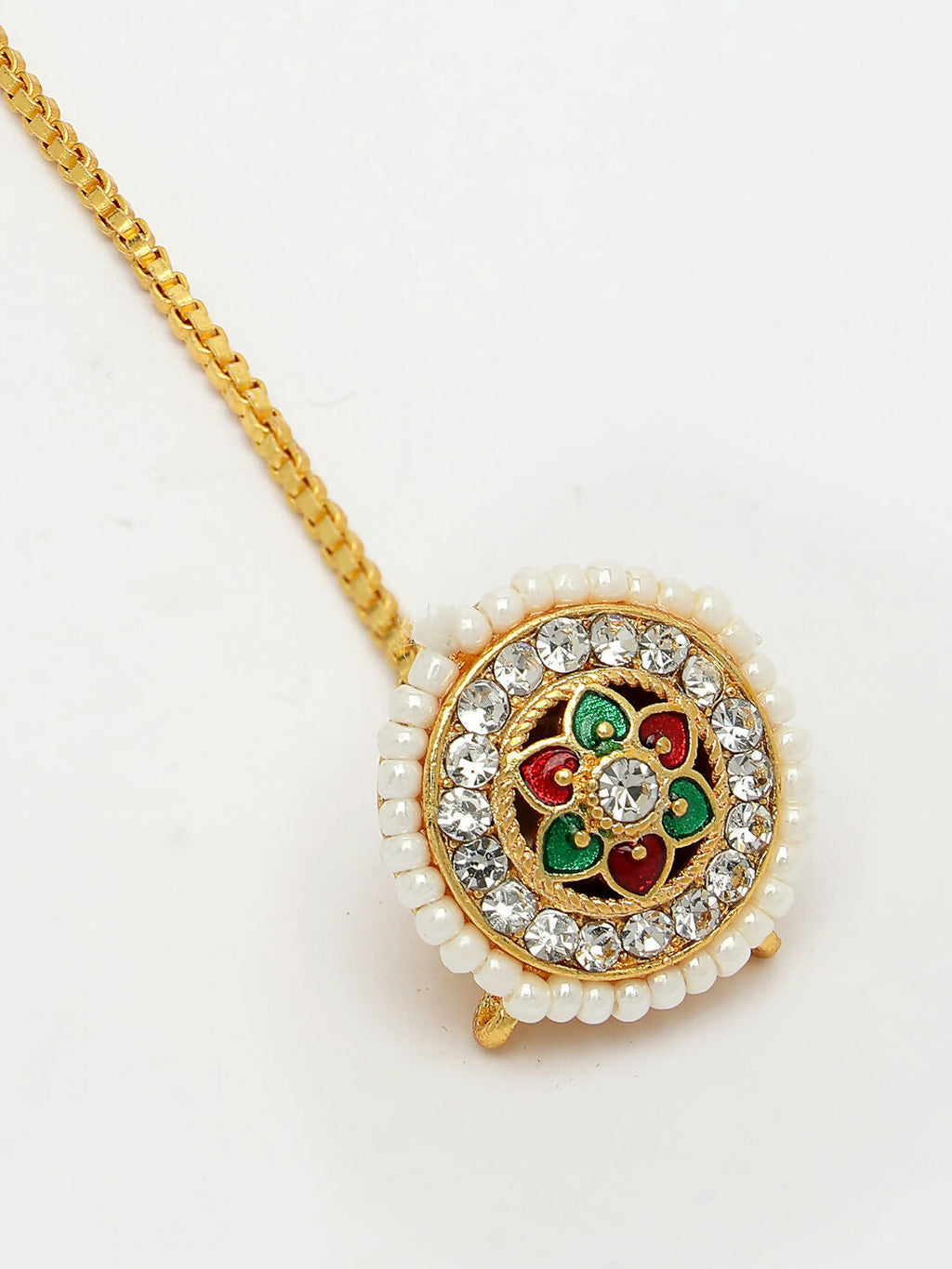 NVR Women's Gold-Polished CZ Stone-Studded Borla Maang Tikka | Grocsy