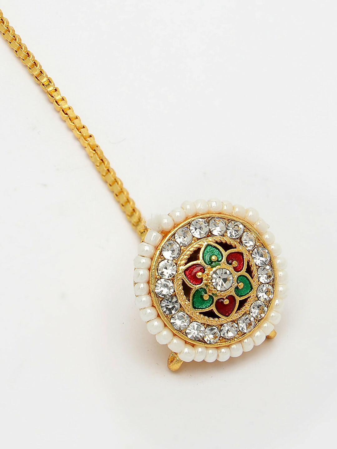 NVR Women's Gold-Polished CZ Stone-Studded Borla Maang Tikka | Grocsy