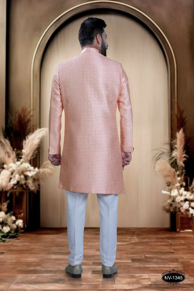 Joban Fashion Men's Pink Brocade Kurta with Pyjama | Grocsy
