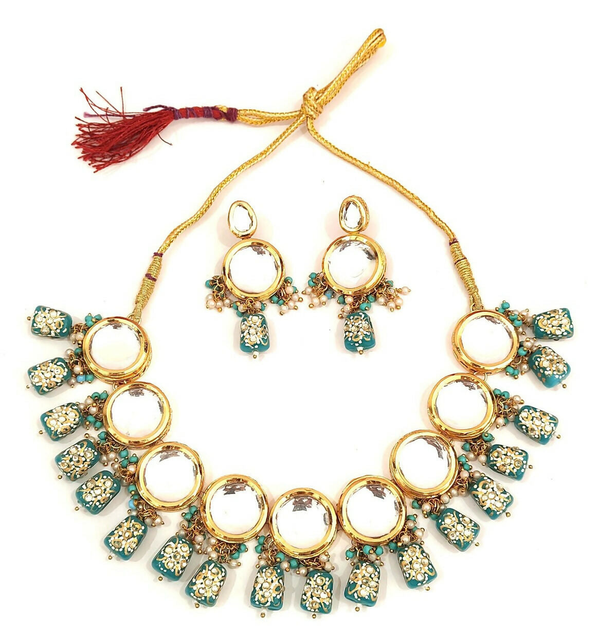 Joban Fashion Hand Made High Quality Gold Plated Base Metal Alloy Kundan Stone Studded Kundan Jewellery Set | Grocsy