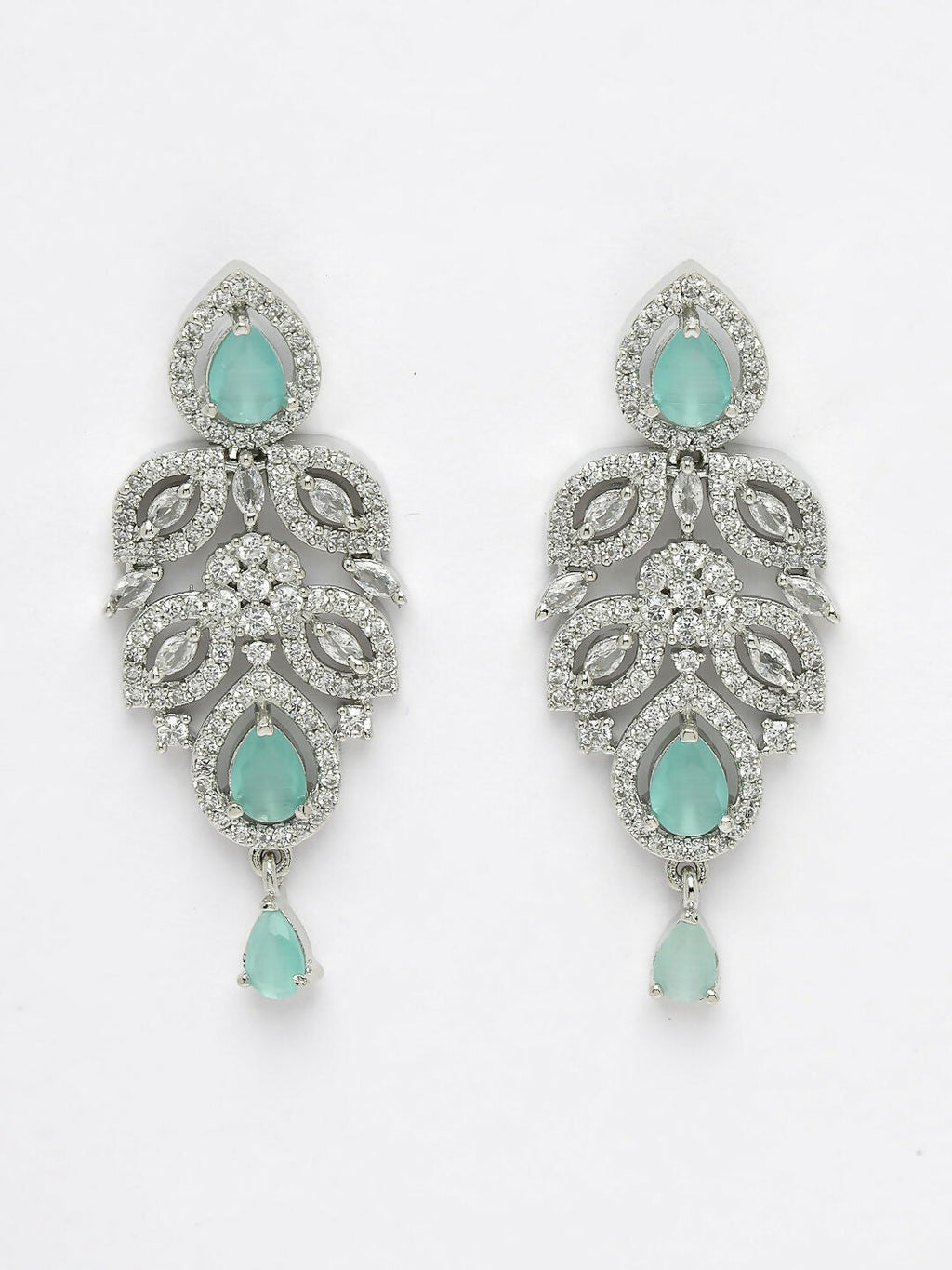 NVR Women's silver plated Turquoise CZ stone handcrafted jewellery set | Grocsy