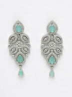 NVR Women's silver plated Turquoise CZ stone handcrafted jewellery set | Grocsy