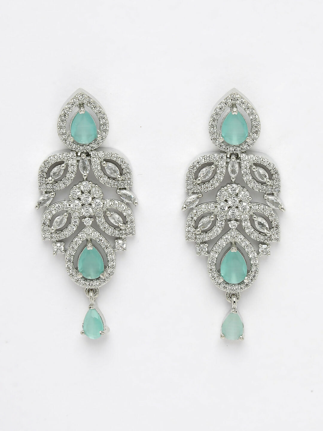 NVR Women's silver plated Turquoise CZ stone handcrafted jewellery set | Grocsy