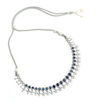 Mominos Fashion Johar Kamal Silver-Plated American Diamond Silver Blue Choker Set | Grocsy
