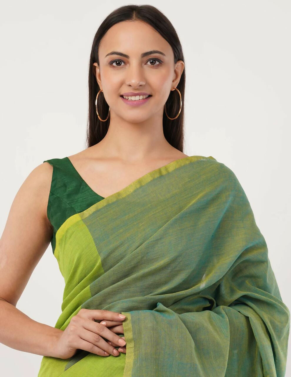 Exclusive Collection Beautiful Khadi Cotton Olive Green Orange Handloom Saree | Grocsy