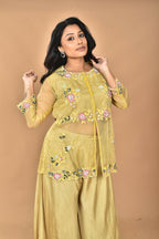 Morchari Women And Hand Embroidery Palazzo Set-Mustard | Grocsy