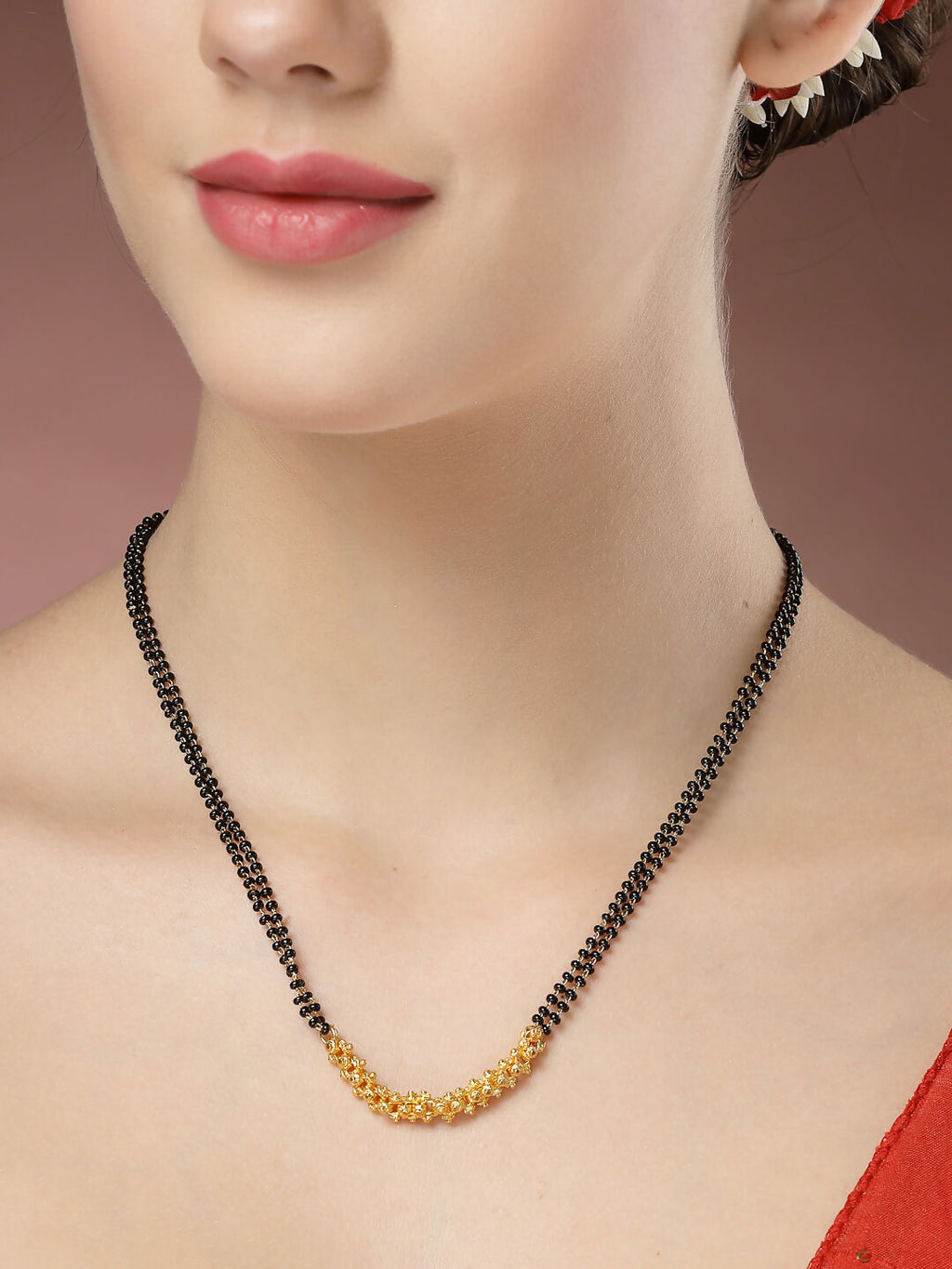 NVR Women's Gold-Polished Black Beaded Mangalsutra | Grocsy