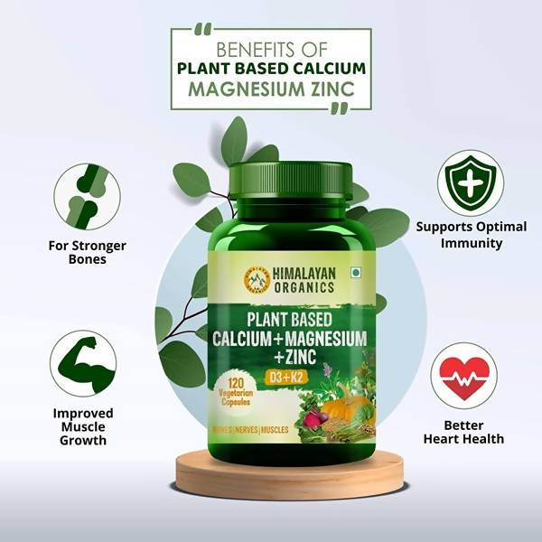 Himalayan Organics Plant Based Calcium + Magnesium + Zinc, D3+K2 Vegetarian Capsules | Grocsy