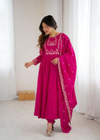 Joban Fashion Dark Pink Kurta Set Chanderi Sequence Embroidery Work | Grocsy