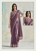 Satin Silk Crepe Saree With Stitched Blouse - Mohmanthan Royal | Grocsy