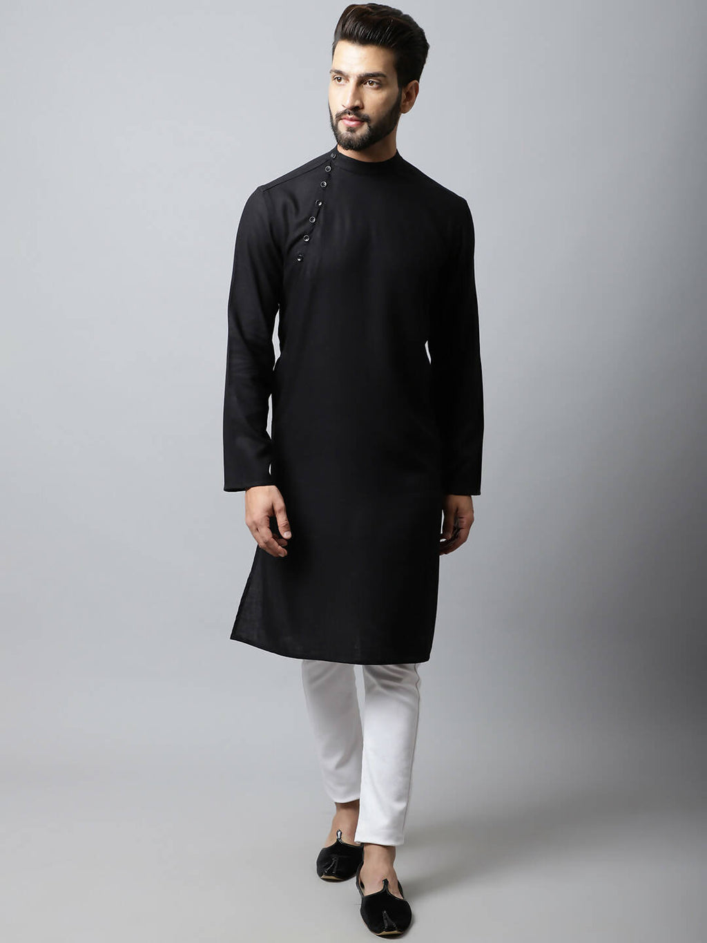 Even Apparels Black Color Linen Linen Men's Kurta With Side Placket (LN761) | Grocsy