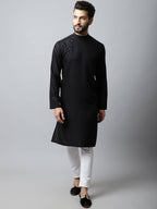 Even Apparels Black Color Linen Linen Men's Kurta With Side Placket (LN761) | Grocsy
