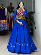 Yash Enterprise Blue Rayon Cotton Embroidery Semi Stitched Navratri Top Chaniya Choli | Grocsy