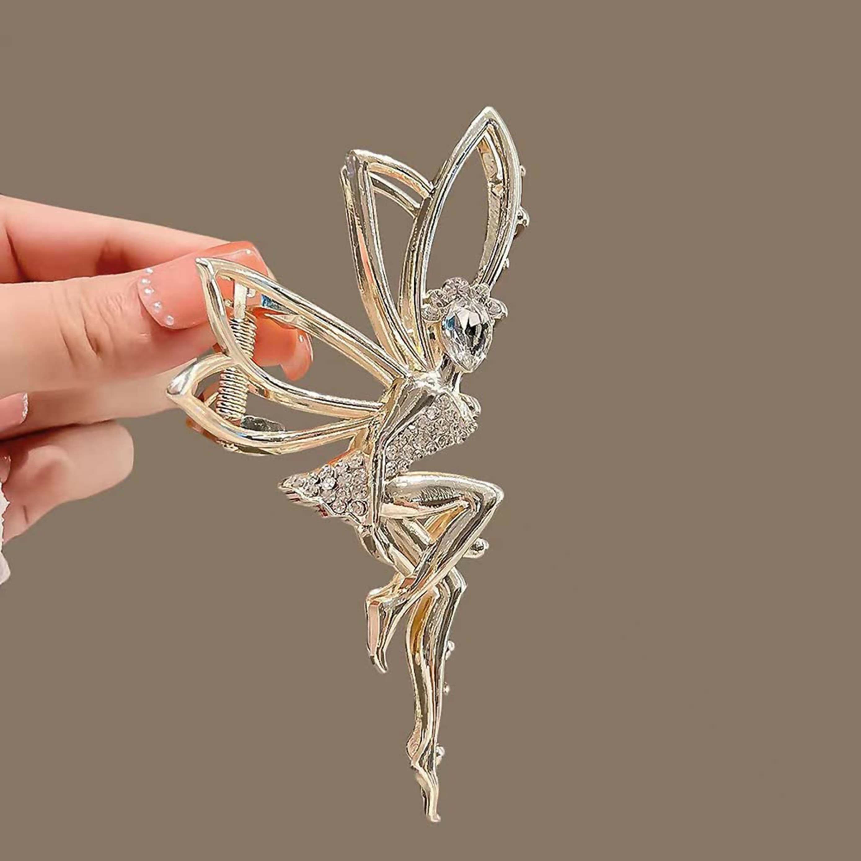 Joban Fashion White Metal Golden Girl Shape Rhinestone Hair Clip | Grocsy