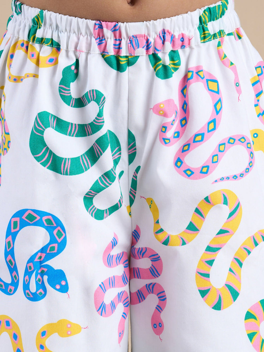 Snakes and Ladders Girls Blue Shirt and Multi Color Snake Print Pant Set from Siblings Collection | Grocsy