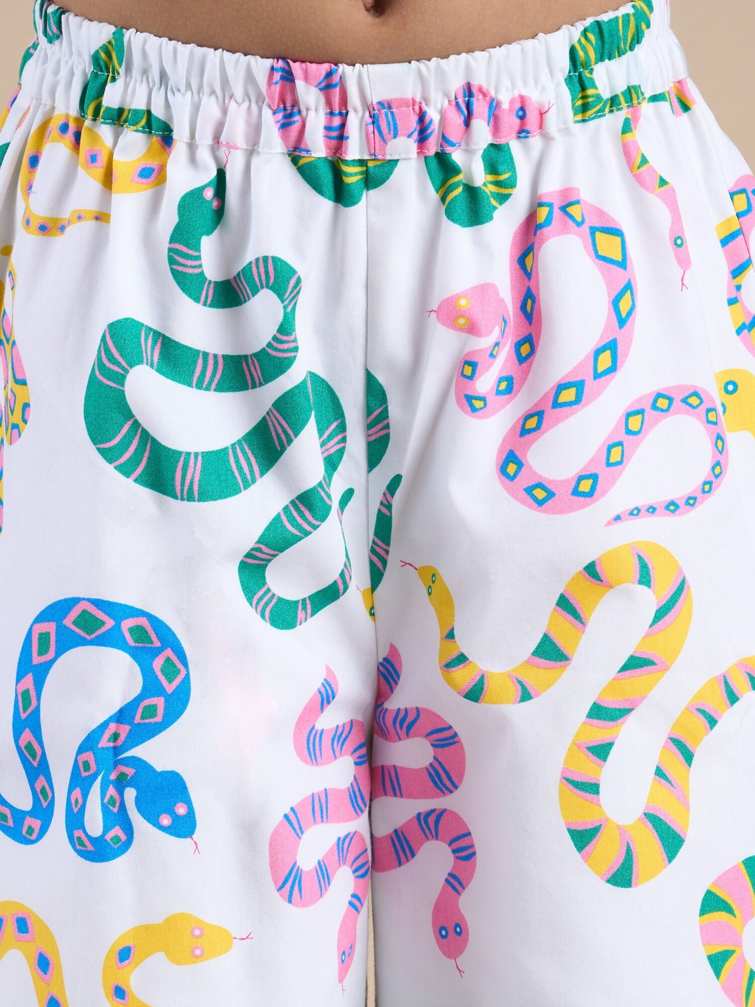 Snakes and Ladders Girls Blue Shirt and Multi Color Snake Print Pant Set from Siblings Collection | Grocsy