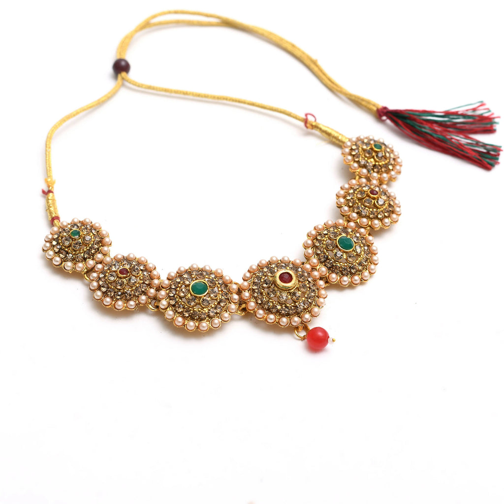Mominos Fashion Johar Kamal Gold-Polished Brass Finish Kundan Choker For Women (Golden) | Grocsy