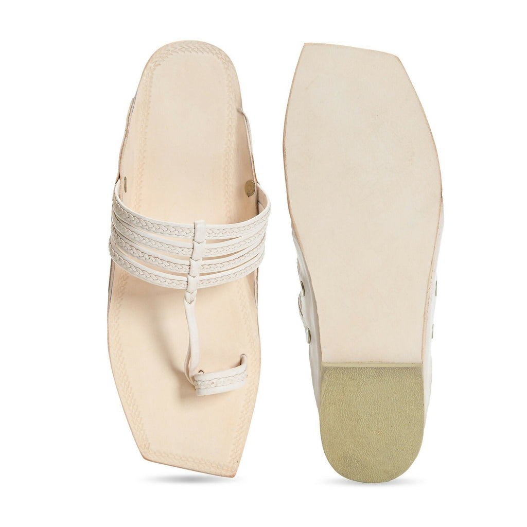 Stepsoft Men'S Off-White Kolhapuri Chappal | Handcrafted Ethnic Leather Wedding Footwear | Grocsy