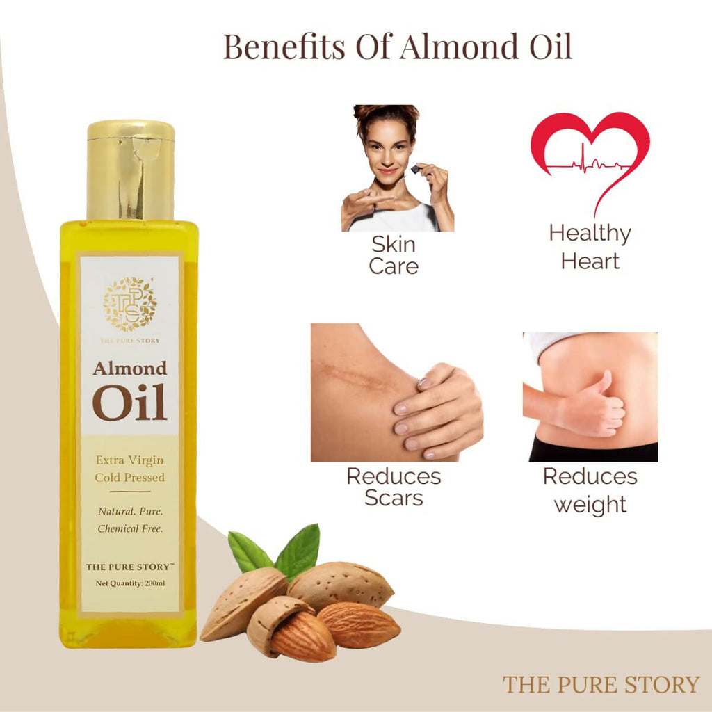 The Pure Story Sweet Almond Oil Pure Cold Pressed For Hair, Skin, Face Care & Massage | Grocsy
