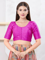 Joban Fashion Pink Dupion Silk Elbow Sleeveless Front Open Blouse | Grocsy