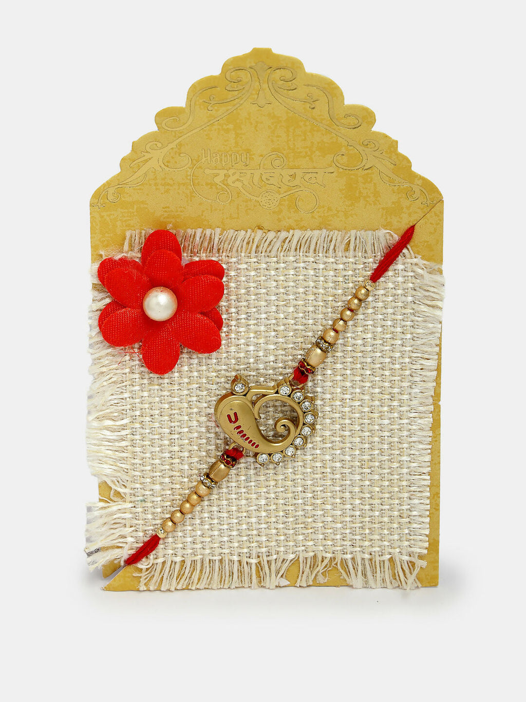 NVR Men Set of 2 Gold-Toned Ganesha Stone-Studded Rakhi With Roli Chawal & Chocolate | Grocsy