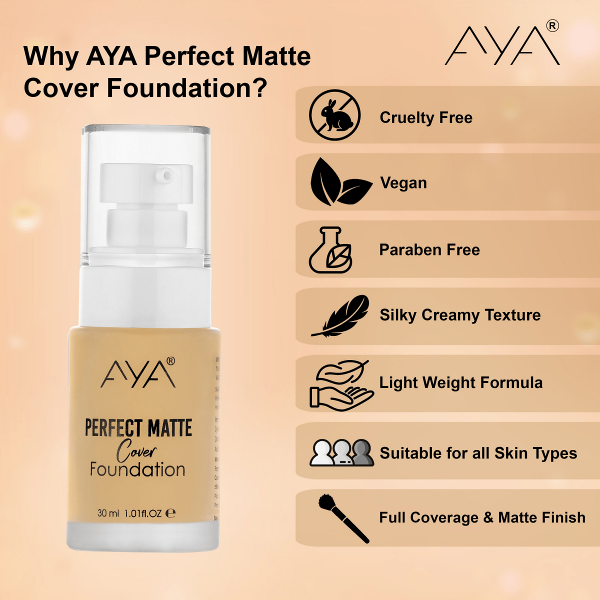 AYA Perfect Matte Cover Foundation - 02 Beige | Grocsy
