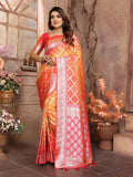 Anaita Orange kochi Silk With Beautiful Checks Weaving Saree With Blouse | Grocsy