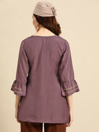 Women's Purple Viscose blend Embroidered Short Top - Marina | Grocsy