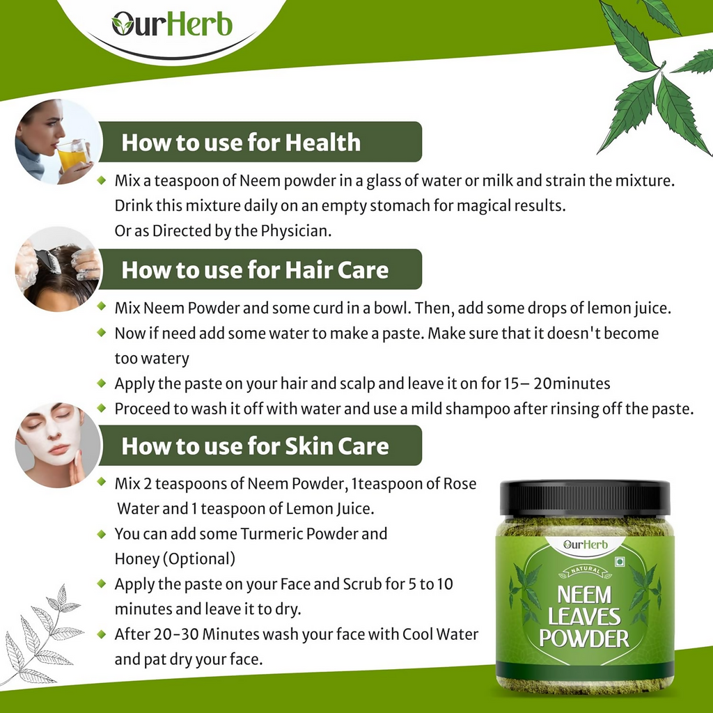 OurHerb Pure Neem Leaves Powder For Face Pack & Hair Care | Grocsy