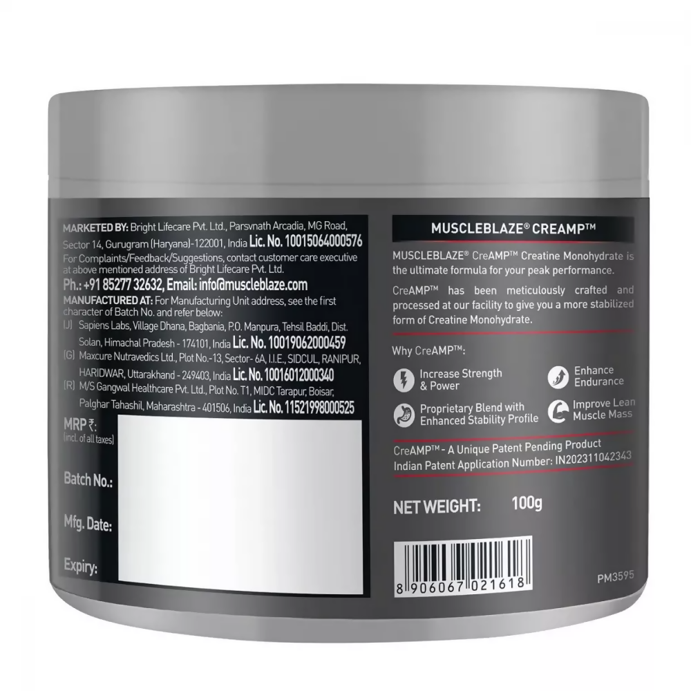 MuscleBlaze Creatine Monohydrate Creamp Unflavored | Grocsy