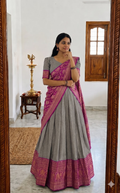Teeya Creation Grey Traditional Lehenga Choli Set Featuring Intricate Purple and Gold Zari Detailing | Grocsy