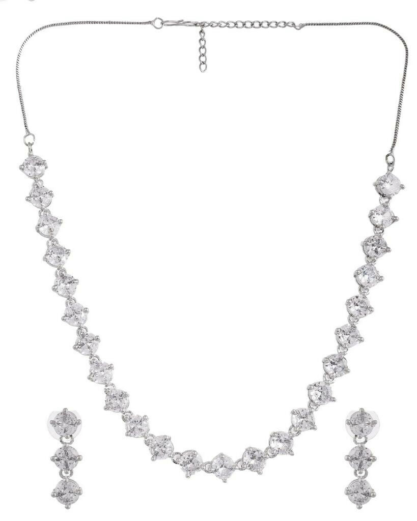 VOJ Silver Plated AD Studded Choker Jewellery Set | Grocsy