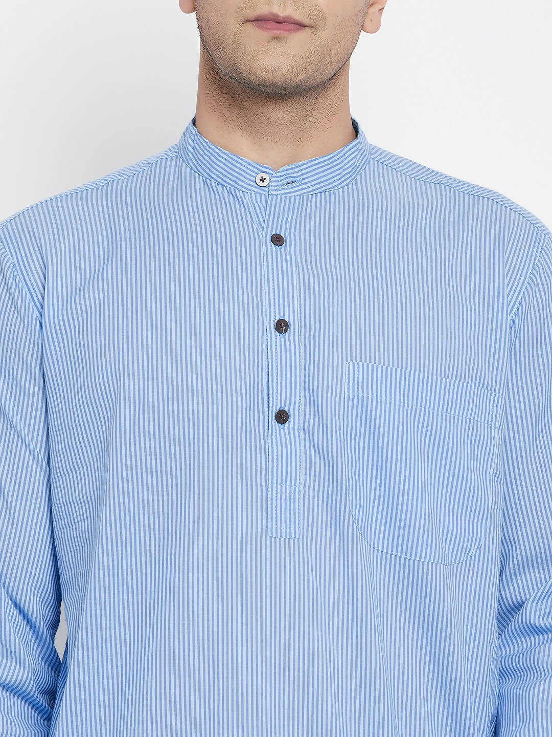 Even Apparels Blue Pure Cotton Men's Kurta With Band Collar | Grocsy