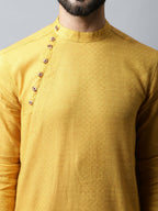 Even Apparels Yellow Color Pure Cotton Men's Kurta With Side Placket (SLD1192) | Grocsy