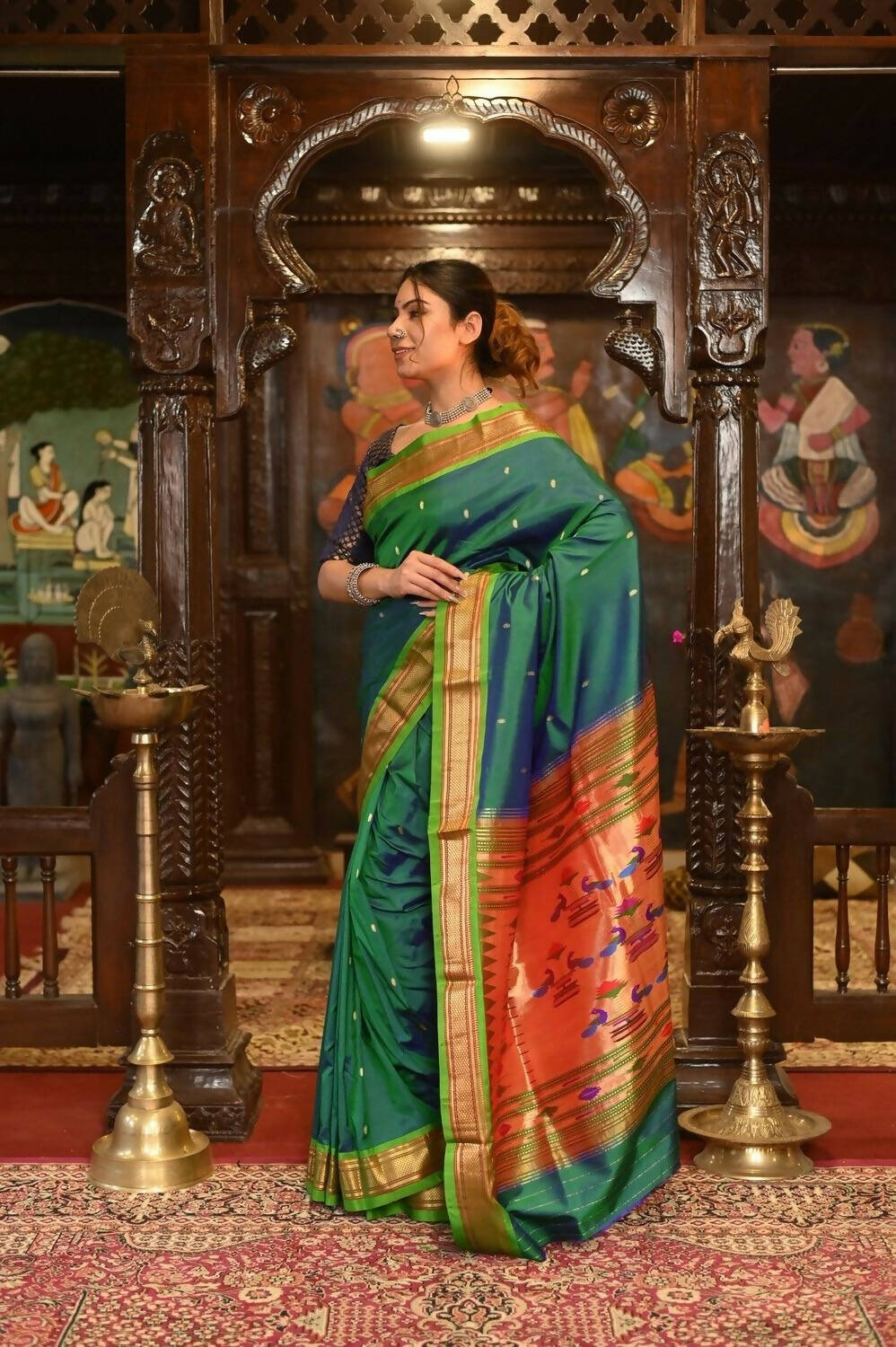 Very Much Indian Pure Silk Paithani - Dual Tone Blue Green | Grocsy