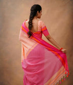 Exclusive Collection Light Orange Beautiful Khadi Cotton Handloom Saree | Grocsy